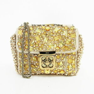 Chloe Elsie Jewel Chain Shoulder Bag Gold Leather